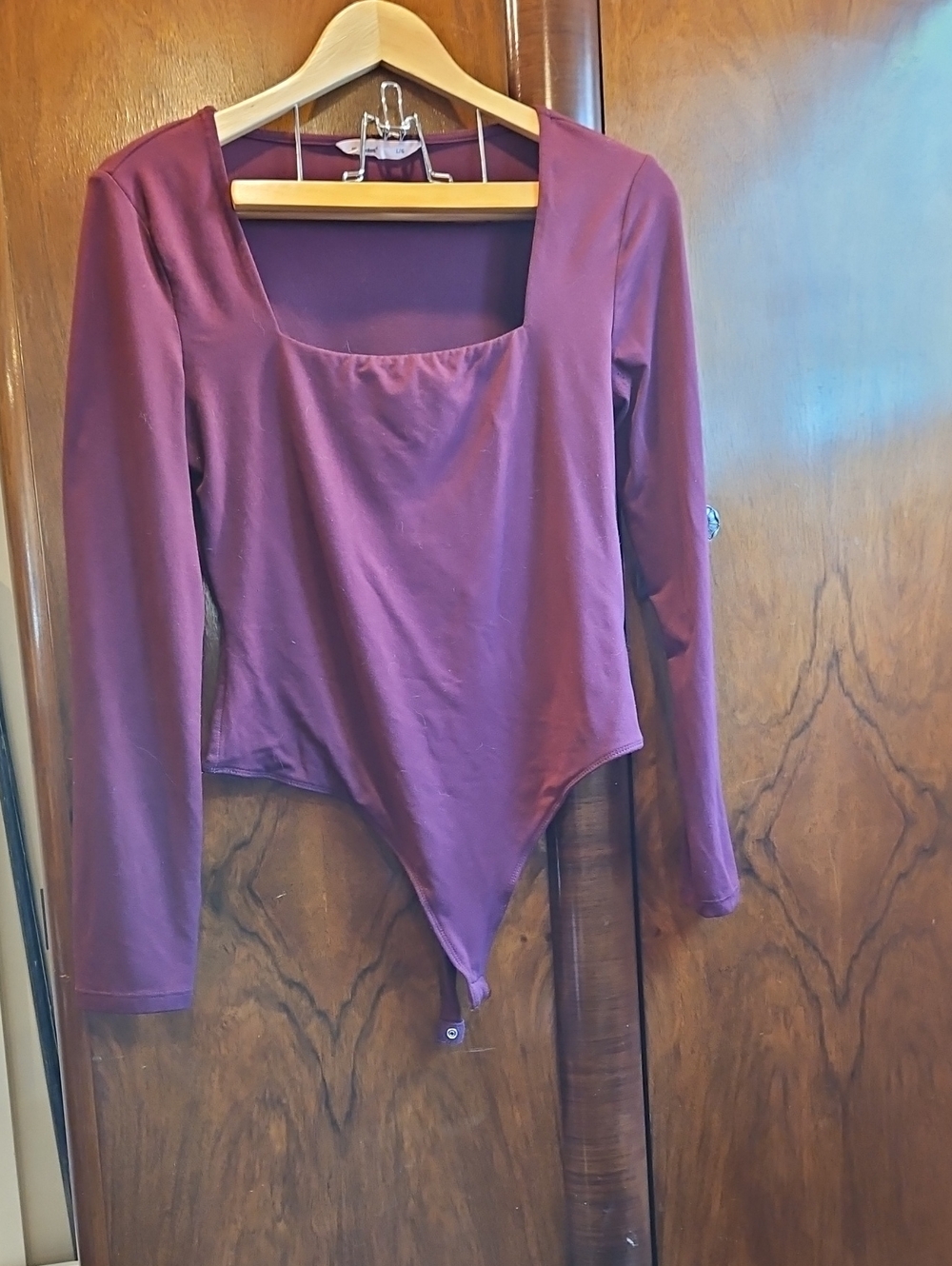 Women's Long Sleeve Square Neck Bodysuit - Plum - Size L
